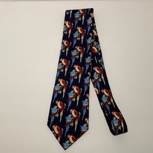 The Windsor Collection Tie Rack Macaws Parrots Navy Blue 100% Silk Made In Italy
